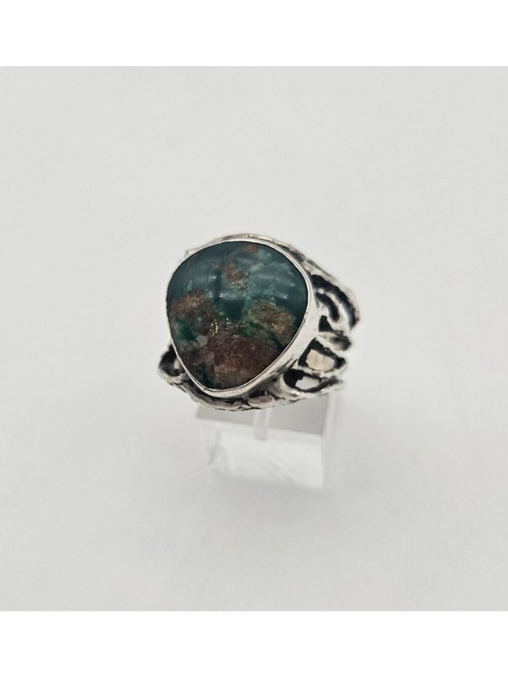 Mens Brutalist Biker Western Green Turquoise Sterling Silver Size 11 Ring 13.2g